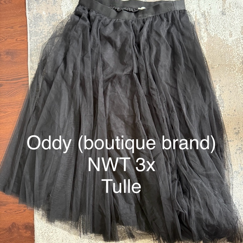 ODDY Elegant Black Tulle A-Line Skirt